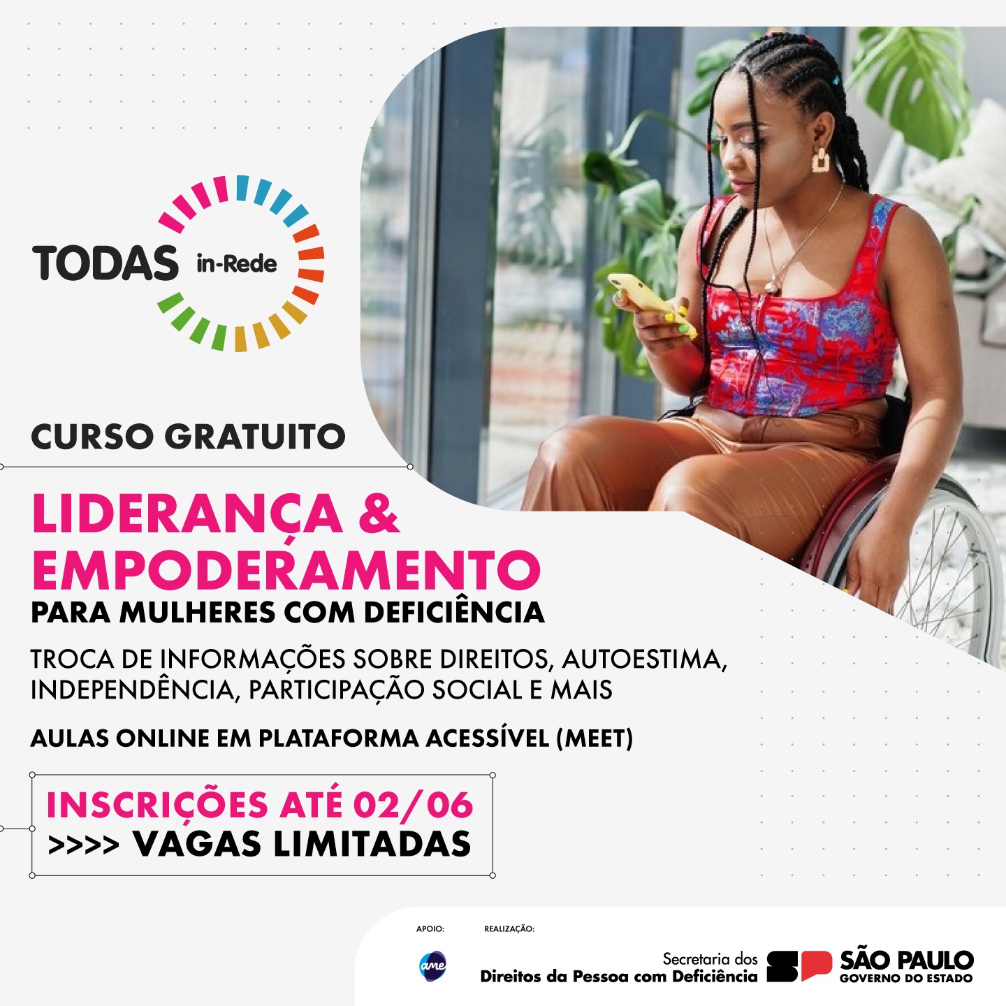 Curso gratuito para mulheres deficiência Liderança Empoderamento